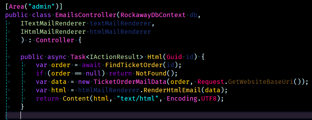 A screenshot of some C# code in Visual Studio 2022, with a synthwave colour scheme applied. Several code elements are rendered in a muted color, indicating they are unused - but they ARE used. Stupid computer.