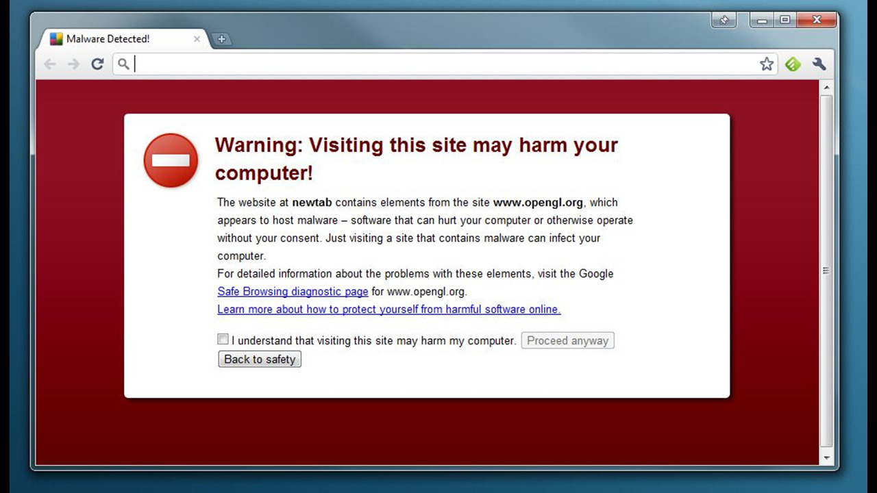 A screenshot of the 'Malware Detected' warning screen from Google Chrome