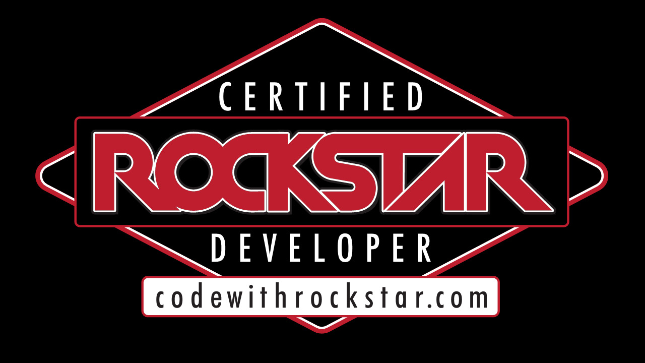 A screenshot of the 'Certified Rockstar Developer' sticker