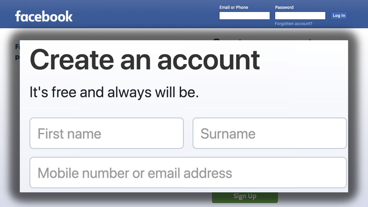 Screenshot of a detail from the homepage of facebook.com