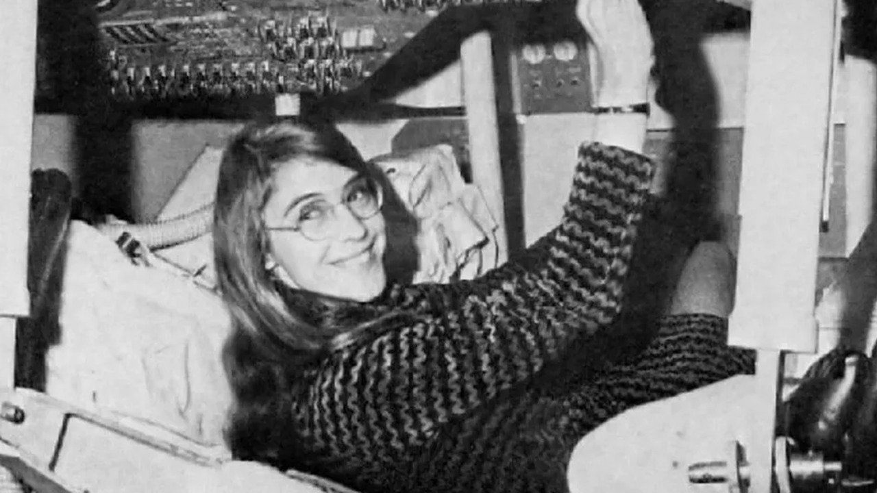 Photograph of Margaret Hamilton in the Apollo 11 capsule, 1969