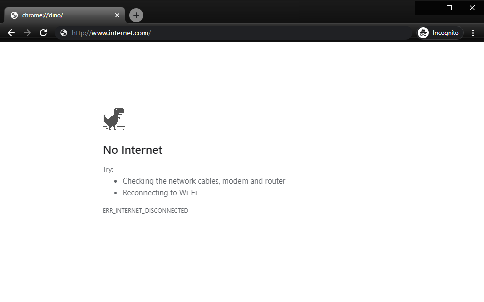 Chrome no Internet dinosaur 