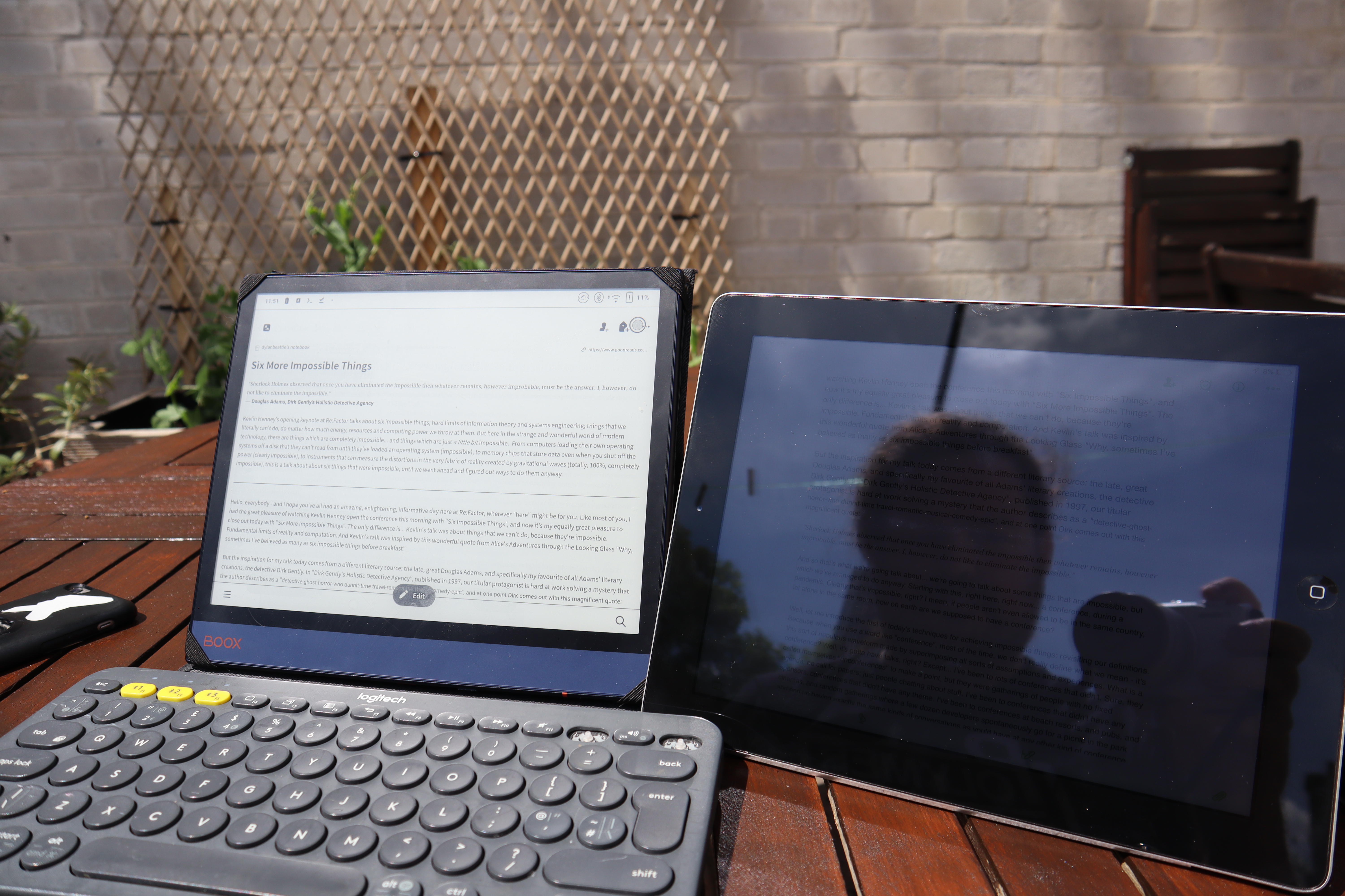 Side-by-side photo of the ONYX BOOX Note Air alongside an iPad