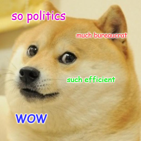 a doge meme. so politics. much bureaucrat. such efficient. WOW.