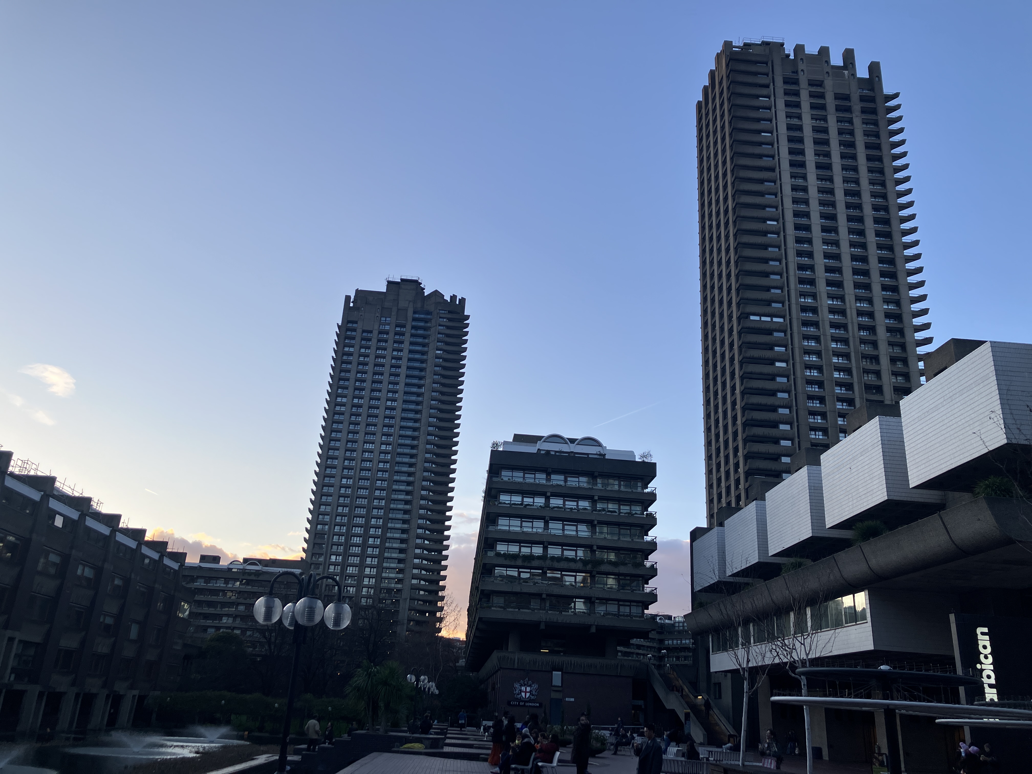 The Barbican towers at sunset