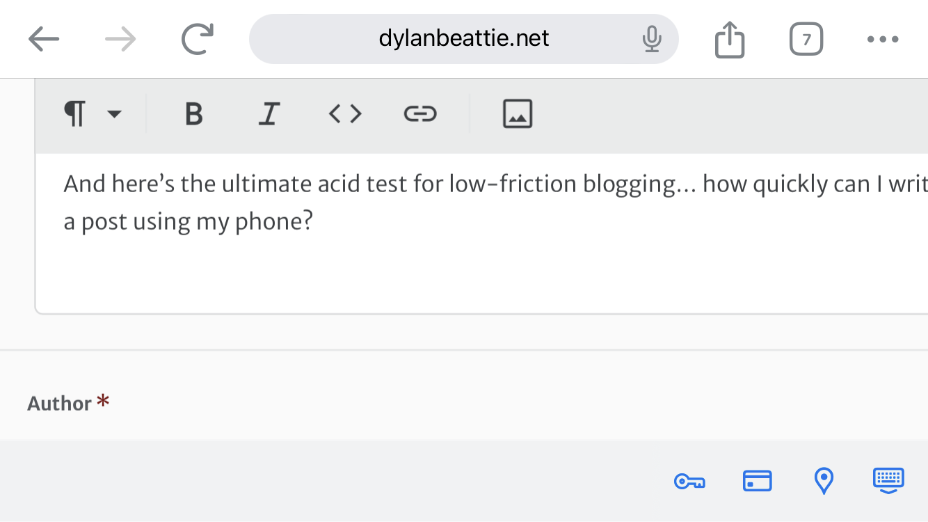 Composing a blog post in Chrome on an iPhone using Sveltia CMS